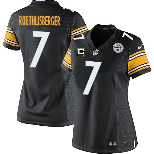 Women's Elite Ben Roethlisberger C Patch Nike Jersey Black Home - #7 NFL Pittsburgh Steelers